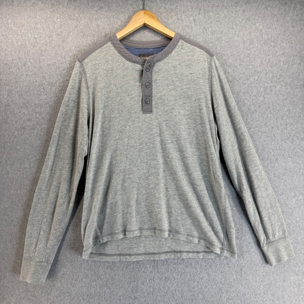 LL Bean Signature Gray Long Sleeve Henley Shirt Slim Fit Casual Mens‎ Large